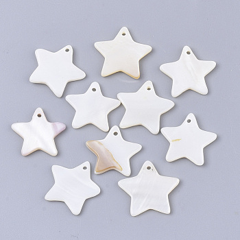 Freshwater Shell Pendants, Star, Seashell Color, 15~16x15~17x1.5~2mm, Hole: 1.2mm