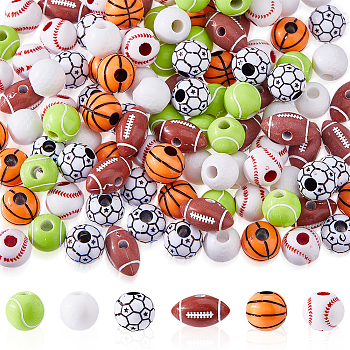 120Pcs 6 Styles Craft Style Acrylic Beads, Sports Beads, Mixed Color, 11~12x9~16.5mm, Hole: 3~4mm, 20pcs/style