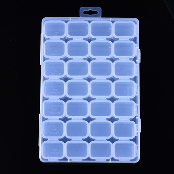 Rectangle Polypropylene(PP) Bead Storage Containers, with Hinged Lid and 28 Grids, Each Row 4 Grids, for Jewelry Small Accessories, Clear, 21.6x15x3.4cm