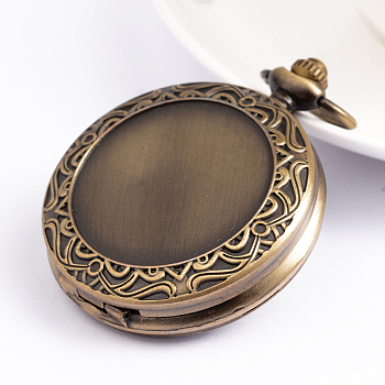 Flat Round Alloy Watch Heads, Antique Bronze, 59x46.5mm, Hole: 16x5mm, Fit for 33mm in diameter photo