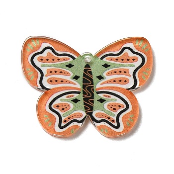 Printed Acrylic Pendants, Butterfly, Dark Orange, 27x35x2mm, Hole: 1.6mm