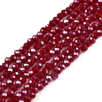 Electroplate Glass Beads Strands, Pearl Luster Plated, Faceted, Rondelle, Dark Red, 2.3~2.7x2mm, Hole: 0.4mm, about 150~155pcs/strand, 32~33cm