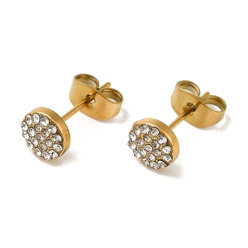 304 Stainless Steel Crystal Rhinestone Stud Earrings for Women, Golden, Flat Round, 6.5mm