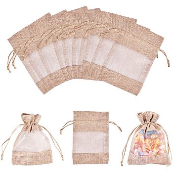 PandaHall Elite Cotton Packing Pouches, Drawstring Bags, with Organza Ribbons, Tan, 14~15x10~11cm, 20pcs/set