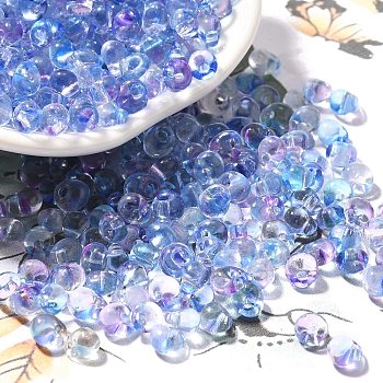 Transparent Baking Paint Glass Seed Beads, Two Tone, Fringe Teardrop Beads, Mauve, 5.5x4.5x3.5mm, Hole: 1.2mm, about 2812pcs/pound