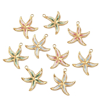 304 Stainless Steel Enamel Pendants Ion Plating(IP), Flower, Cadmium Free & Nickel Free & Lead Free, Real 18K Gold Plated, Mixed Color, 26x23.5x2mm, Hole: 2.5mm