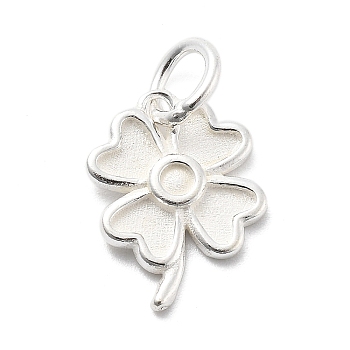 925 Sterling Silver Charms, Flower, with 925 Stamp and Jump Rings, Silver Color Plated, Flower, 14x10.5x1.5mm, Hole: 4mm