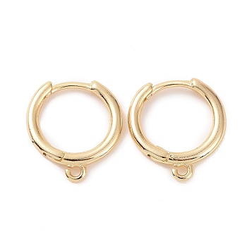 Brass Huggie Hoop Earrings Finding, with Horizontal Loop, Ring, Real 14K Gold Plated, 12 Gauge(2mm), 16.5x13.5x2mm, Hole: 1.5mm, Pin: 1mm