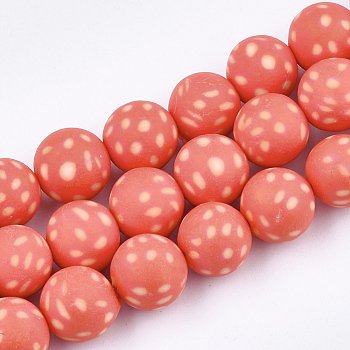 Handmade Polymer Clay Beads Strands, Round, Orange Red, 10~10.5x9.5~10mm, Hole: 1.5mm, about 38pcs/strand, 15.1 inch