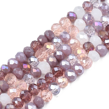 Opaque Glass Beads Strands, Imitation Jade Glass, Faceted Rondelle, Rosy Brown, 3x2mm, Hole: 0.8mm, about 186~193pcs/strand, 17.13 inch~17.32 inch(43.5cm~44cm)