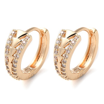 Rack Plating Brass Micro Pave Clear Cubic Zirconia Hoop Earrings for Women, Ring with Arrow, Light Gold, 15x6.5mm