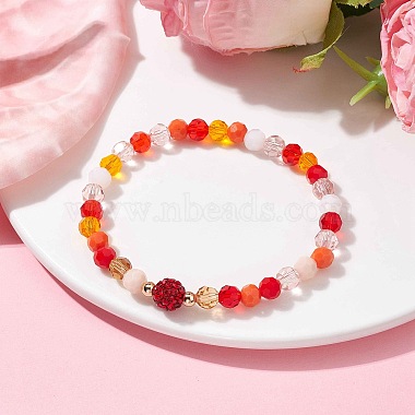 bracelets extensibles en perles rondes à facettes en verre(BJEW-JB10057-04)-2