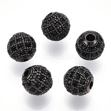 8mm Black Round Brass+Cubic Zirconia Beads