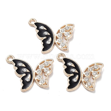 Light Gold Black Butterfly Alloy Rhinestone+Enamel Pendants