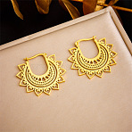 304 Stainless Steel Hoop Earrings, Golden, Flower, 34x34mm(FS-WG846BB-05)