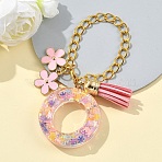 Flower Alloy Enamel & Resin Letter Cup Charms, with Alloy Lobster Claw Clasps and Chain, Letter O, 185mm(HJEW-YW00073-15)