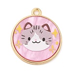 Alloy Pendants, with Acrylic, Cadmium Free & Nickel Free & Lead Free, Flat Round, Cat Shape, 23x20x2mm, Hole: 1.8mm(FIND-C037-15G-03)