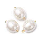 Shell Pearl Pendants, with Brass Loops, Oval Charms, White, Golden, 19x13.5x11.5mm, Hole: 1.8mm(PALLOY-JF04652-01)