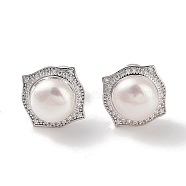 Anti-Tarnish Sterling Silver Stud Earrings, with Natural Pearl and Cubic Zirconia, Jewely for Women, Square, 11.5x11.5mm(EJEW-C087-09D-P)