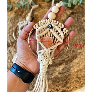 Handmade Macrame Jute Cord with Glass Evil Eye Tassel Car Hanging Ornament, with Wood Beads and Iron Ring for Wall Car Decorations, Old Lace, 100mm(PW-WG30493-01)