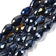 Opaque Solid Color Electroplate Glass Beads Strands, AB Color Plated, Faceted, Teardrop, Black, 15x10mm, Hole: 1.6mm, about 46~48pcs/strand, 27.95 inch(71cm)(EGLA-N013-P10mm-B01)