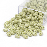 2-Hole Seed Beads, Czech Glass Beads, Oval, Yellow Green, 5x3~3.5x2.5~3mm, Hole: 0.5mm, about 194pcs/box, Net Weight: 10g/box(GLAA-R159A-03152)