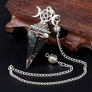 Natural Obsidian Chip & Resin Orgonite Dowsing Pendulum Big Pendants, with Platinum Plated Metal Triple Moon Pentagram, Hexagonal Cone Charm Charm, 300mm(PW-WG36861-10)