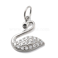 925 Sterling Silver Micro Pave Clear Cubic Zirconia Charms, with 925 Stamp and Jump Rings, Silver Color Plated, Swan, 12.5x11x2mm, Hole: 4mm(STER-S009-03B-S)