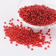 8/0 Glass Seed Beads, Silver Lined Round Hole, Round, Red, 3mm, Hole: 1mm, about 1097pcs/50g(X-SEED-A005-3mm-25)