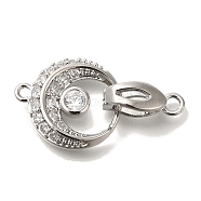 Brass Micro Pave Clear Cubic Zirconia Fold Over Clasps, Moon, Platinum, 26.5mm(KK-K389-127P)