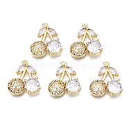 Brass Micro Pave Clear Cubic Zirconia Pendants, Cherry, Real 18K Gold Plated, 16x14x4mm, Hole: 1mm(ZIRC-S068-056B-NF)