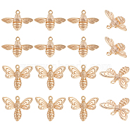 16Pcs 2 Styles Brass Pendants, Bees, Real 18K Gold Plated, 11.5~14x17x4.5~5mm, Hole: 1mm, 8pcs/style(KK-BC0010-03)
