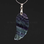 Natural Fluorite Pendants, with Platinum Tone Brass Findings, Wing, 35x17mm(WI-PW0001-085T)