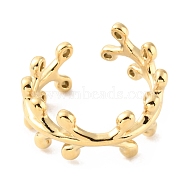 304 Stainless Steel Leafy Branch Open Cuff Rings, Real 14K Gold Plated, US Size 7 1/4(17.5mm)(RJEW-D002-27G)