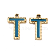 Ion Plating(IP) 316 Stainless Steel Pendants, Nickel Free, with Enamel, Letter Charm, Real 18K Gold Plated, Letter T, 17x12x2mm, Hole: 1.4mm(STAS-U014-28G-20)