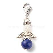 Natural Lapis Lazuli & Lava Rock Bead Pendants, with Tibetan Style Alloy Beads, Wing, 39.5mm(HJEW-JM00600-02)