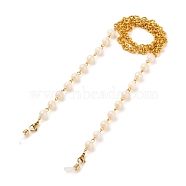 Eyeglasses Chains, Neck Strap for Eyeglasses, with Aluminium Cable Chains, Imitation Pearl Acrylic Round Beads, 304 Stainless Steel Lobster Claw Clasps and Rubber Loop Ends, Golden, White, 27.8 inch(70.5cm)(AJEW-EH00263)