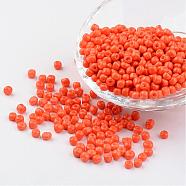 6/0 Baking Paint Glass Seed Beads, Orange Red, 4~5x3~4mm, Hole: 1~2mm, about 427pcs/50g(X-SEED-S003-K4)
