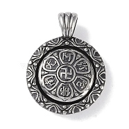 Viking 316 Surgical Stainless Steel Rotatable Pendants, Antique Silver, Flat Round Charm, Buddha Seal, 37.5x28.5x7.5mm, Hole: 7x5mm(STAS-E212-02AS-01)
