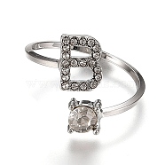 Alloy Cuff Rings, Open Rings, with Crystal Rhinestone, Platinum, Letter.B, US Size 7 1/4(17.5mm)(RJEW-I075-01P-B)