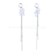 304 Stainless Steel Dangle Stud Earring, with Cable Chains, Cubic Zirconia Charms and Ear Nuts, Clear, 76.5mm, Pin: 0.8mm(EJEW-JE04140-03)