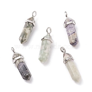 Natural Peace Jade Pendants, with Platinum Tone Brass Findings, Bullet, 39.5x12x11.5mm, Hole: 4.5x2.8mm(G-M378-01P-A14)