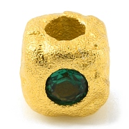 Brass Spacer Beads, with Rhinestone, Square, Matte Gold Color, Emerald, 4x4.5x4.5mm, Hole: 1.8mm(KK-M244-01MG-02)