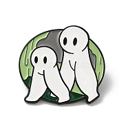 Halloween Funny Ghost Enamel Pins, Black Alloy Brooch for Backpack Clothes, Light Green, 28x30x2mm(JEWB-P030-B03)
