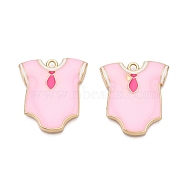 Rack Plating Alloy Enamel Pendants, Cadmium Free & Nickel Free & Lead Free, Light Gold, Swimsuit Charm, Pink, 28x25x3mm, Hole: 2mm(ENAM-N056-391B-01KCG)