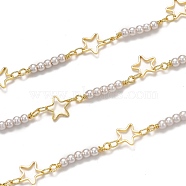 Handmade Brass Link Chains, with Acrylic Imitation Pearl and Spool, Long-Lasting Plated, Soldered, Star, Golden, Star: 8.1x8x0.9mm, Acrylic Pearl: 20.9x3mm(CHC-L039-21G)