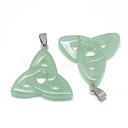 Natural Green Aventurine Pendants, with Stainless Steel Snap On Bails, Trinity Knot/Triquetra, Irish, 23~40x33~38x5~7mm, Hole: 6x4mm(X-G-T088-07)