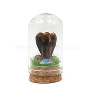 Glass Crystal Ball Ornament, with Natural Tiger Eye Wings inside, Reiki Energy Stone Desktop Office Table Decor, 55x30mm(PW-WG45159-04)