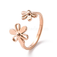 Ion Plating(IP) 304 Stainless Steel Flower Open Cuff Ring for Women, Rose Gold, US Size 7(17.3mm)(RJEW-D120-07B-RG)