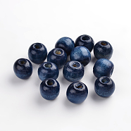 Natural Maple Wood Beads, Dyed, Round, Marine Blue, 12x10.5mm, Hole: 3mm, about 1800pcs/1000g(TB12mmY-11)